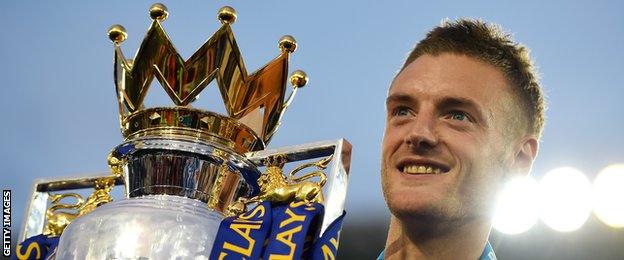 Jamie Vardy with the Premier League trophy