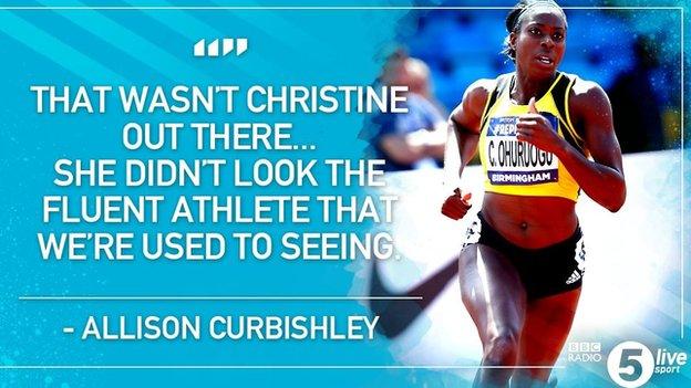 BBC 5 live pundit Alison Curbishley reflected as 2007 and 2013 world champion Ohuruogu struggled