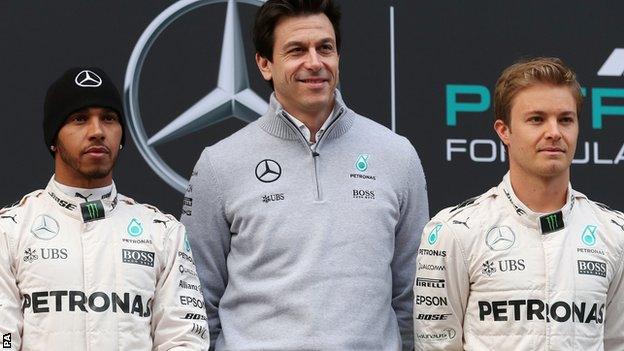 Lewis Hamilton, Toto Wolff and Nico Rosberg