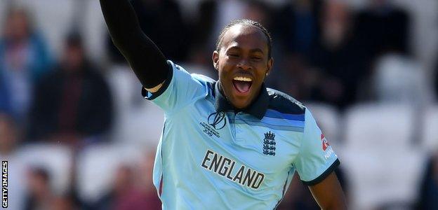 Jofra Archer celebrates a World Cup wicket