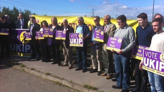 UKIP campaigners with 'scrap the tolls' placards