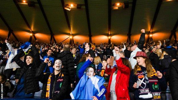 Fans stayed long after the final whistle at Hampden to celebrate Scotland's dramatic win