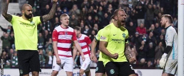 Jordon Forster headed in Hibernian's eighth goal