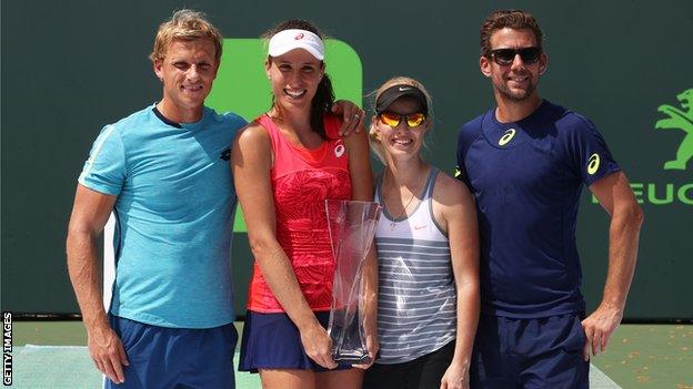 Johanna Konta celebrates with her team