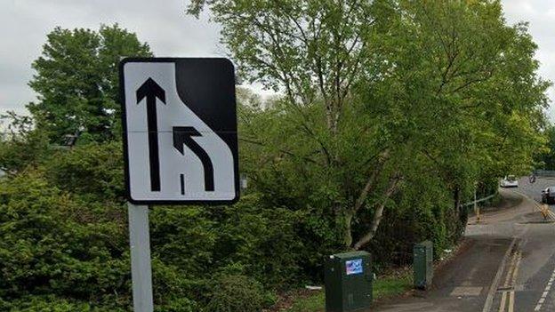 Merge sign on Towcester Road, Northampton