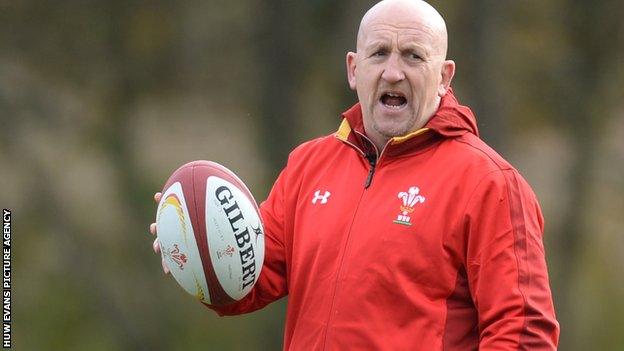 Wales coach Shaun Edwards shouts instructions during a training session