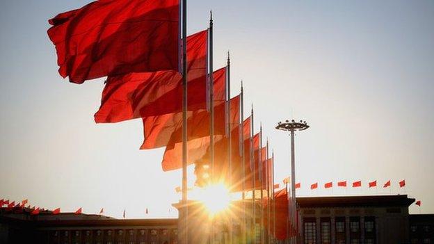 Chinese flags in Beijing