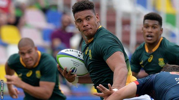 Juarno Augustus in action for South Africa Under-20s