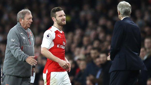 Arsenal's Shkodran Mustafi is substituted against Stoke