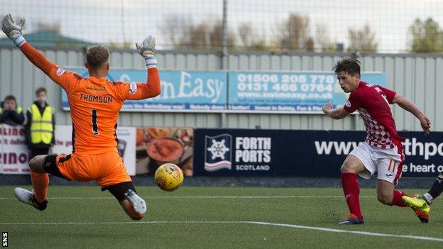 St Mirren's Cammy Smith (right) sees his late chance saved