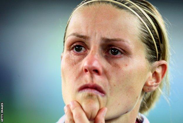 An emotional Kelly Smith after losing to Germany in 2009