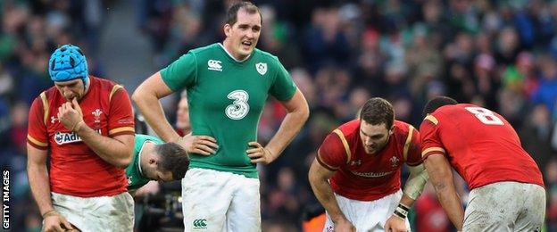 Justin Tipuric, Devin Toner, George North and Taulupe Faletau try to catch their breath