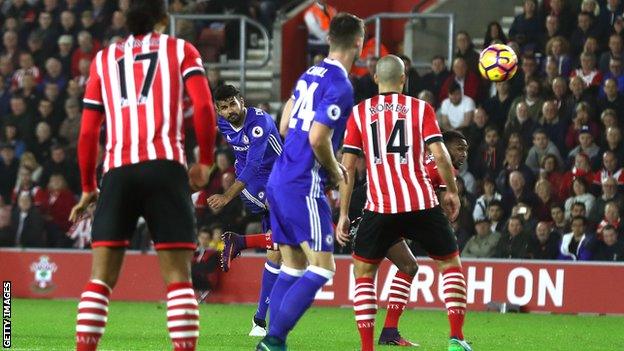 Diego Costa scores for Chelsea against Southampton