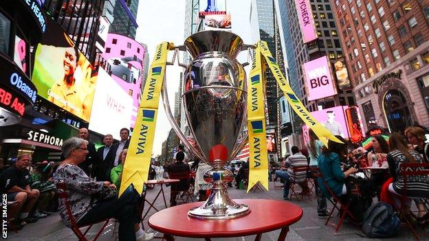 Premiership trophy in Times Square, New York