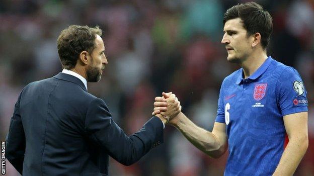 England boss Gareth Southgate and defender Harry Maguire