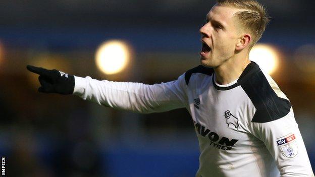 Derby's Matej Vydra celebrates his goal against Birmingham City