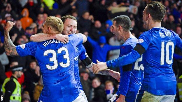 Rangers celebrate Lee Hodson's goal against Aberdeen