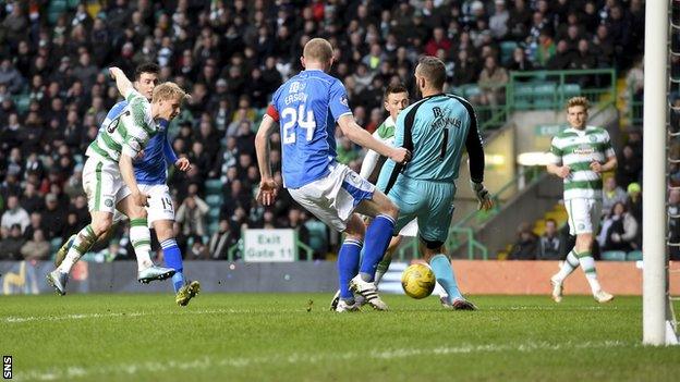 Gary Mackay-Steven scores for Celtic against St Johnstone