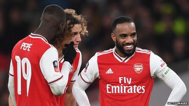 Pepe (left), Luiz (centre) and Lacazette were three of Arsenal's players who broke social distancing rules