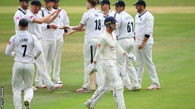 The dismissal of Lancashire skipper Dane Vilas for a third-ball duck by Craig Miles was a key moment