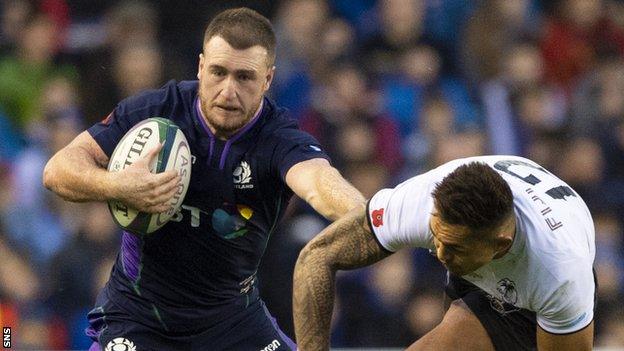 Stuart Hogg playing for Scotland against Fiji