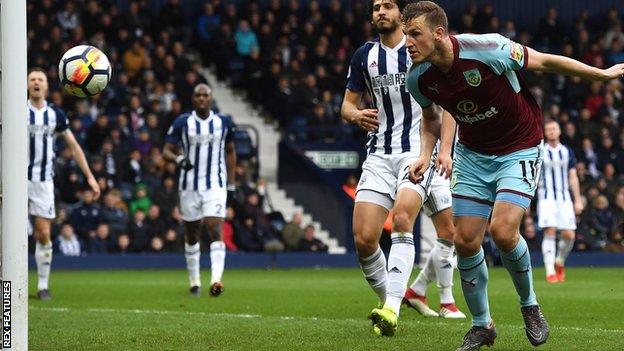 Chris Wood gets his fourth goal in three games for Burnley in the second half