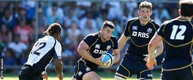 Max Evans carries for Scotland against Fiji in 2012