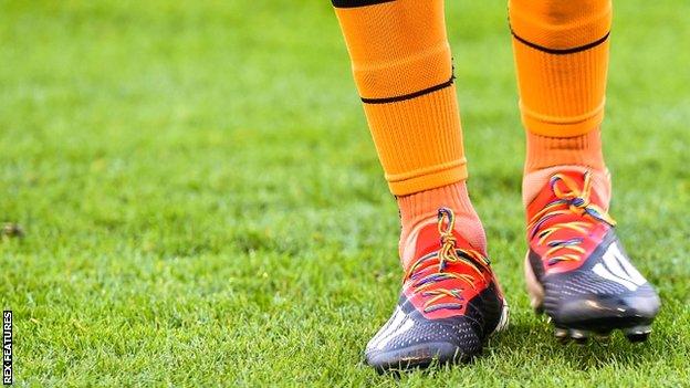 The Rainbow Laces campaign has seen players and officials wear them in rugby and football