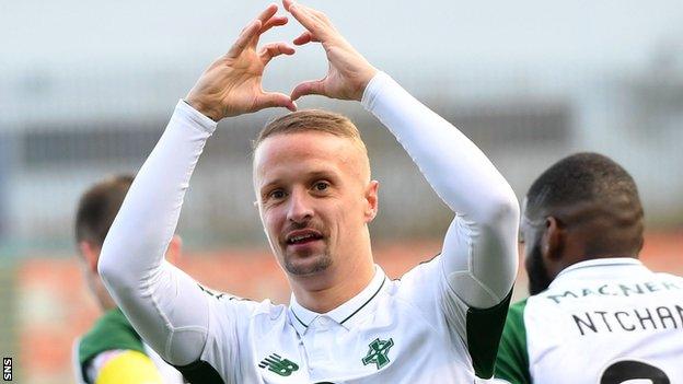 Celtic striker Leigh Griffiths celebrates against Hamilton Academical