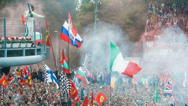 Lewis Hamilton celebrates winning the Italian Grand Prix