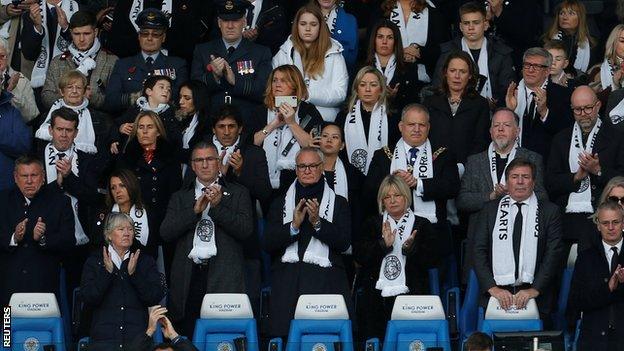 Former Leicester managers Craig Shakespeare, Nigel Pearson and Claudio Ranieri at Leicester's game against Burnley