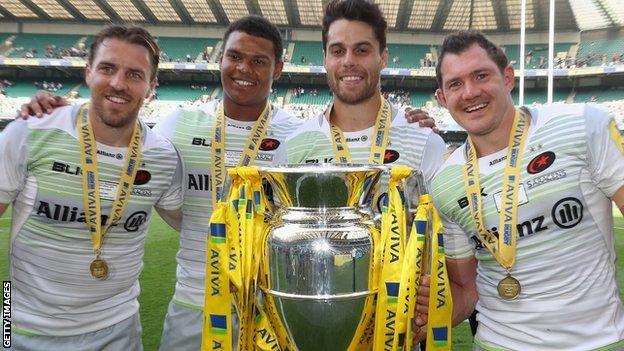 Saracens celebrate their third Premiership title win in four years