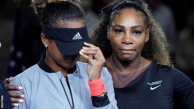 Serena William comforts Naomi Osaka after her US Open win