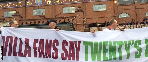 Aston Villa fans show their support for the 'Twenty's Plenty'