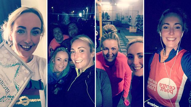 Claire O'Hara running and exercising with friends and on her own