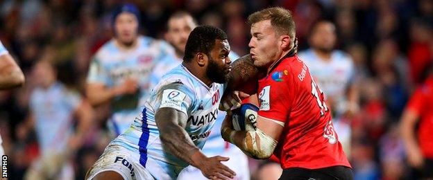 Virimi Vatakawa and Will Addison in action during Ulster's win over racing in January 2019