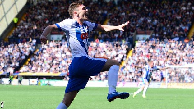 Greg Kiltie celebrates his second goal which put Kilmarnock 3-0 in front