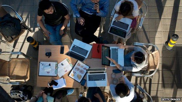 Laptops in cafe