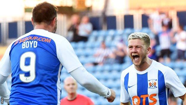 Kilmarnock's Kris Boyd and Dom Thomas celebrate against Clyde