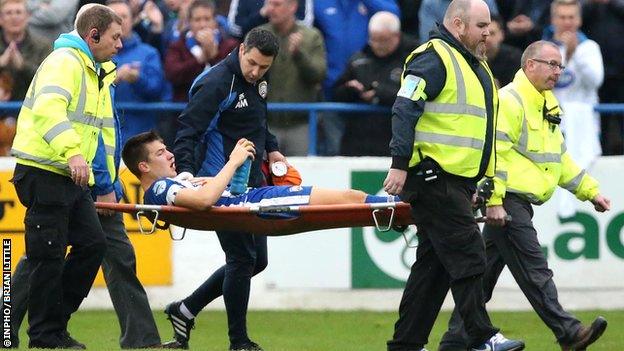 Brad Lyons was injured during Coleraine's 2-1 win over Linfield