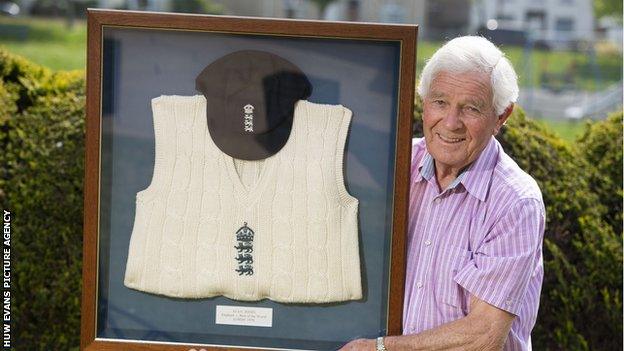 Alan Jones with the England cap and sweater he received while playing for England against the Rest of the World in 1970