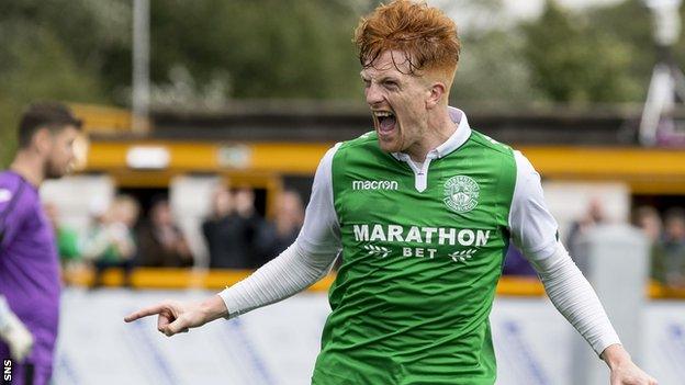 Simon Murray celebrates scoring one of his brace of goals