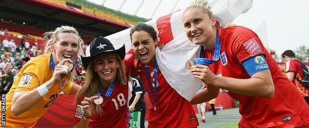 Carly Telford, Toni Duggan, Claire Rafferty and Steph Houghton