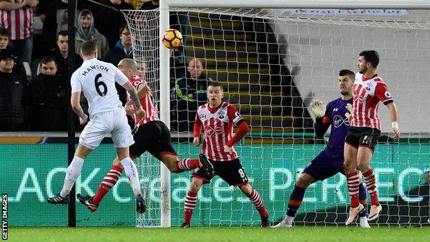 Alfie Mawson's header deflected off Oriol Romeu to give Swansea the lead