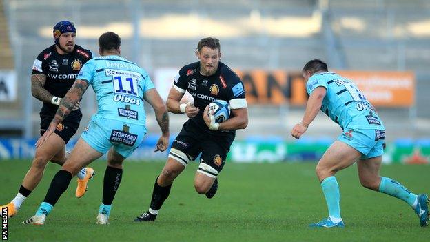 Exeter's Jonny Hill in action against Gloucester