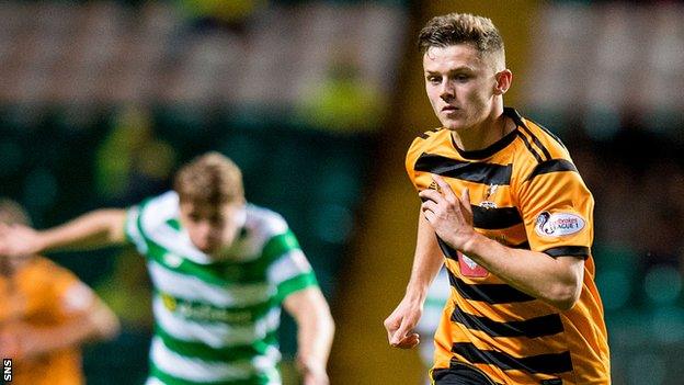 Calum Waters in action for Alloa against Celtic in last season's League Cup