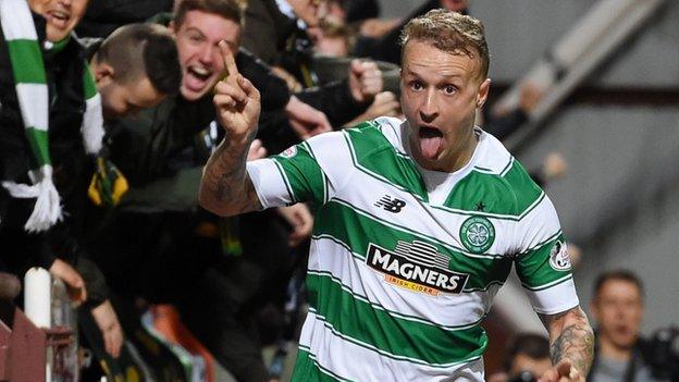 Celtic's Leigh Griffiths celebrates against Hearts