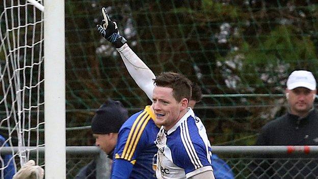 Monaghan's Conor McManus celebrates after scoring his late goal in Roscommon