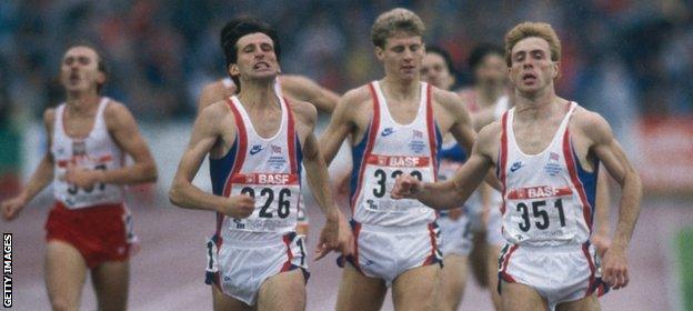 Coe wins European 800m gold in 1986, ahead of Tom McKean and Cram