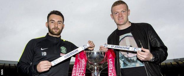 Hibernian forward James Keatings and St Johnstone defender Brian Easton